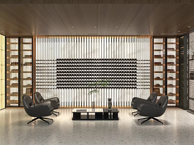 Modern Lounge Area With Armchairs Coffee Table And Decorative Wall Panels 3d model