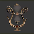 Golden Decorative Ornament With Spiral Design Glass Cover Red Gem And Butterfly Elements