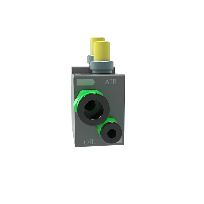 Industrial Air Oil Control Valve Gray Body With Yellow Knob And Green Ports 3d model