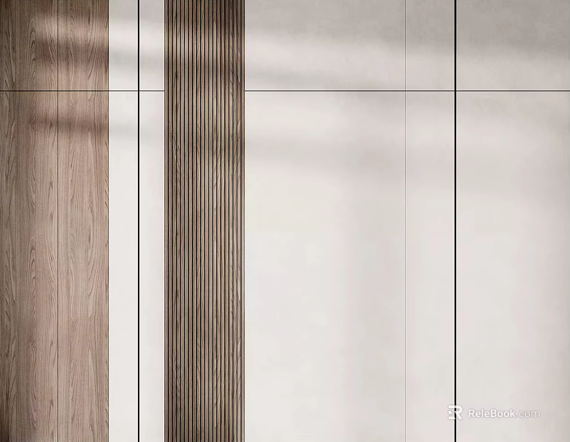 Modern Accent Wall Design With Wooden Vertical Stripes And White Panels 3d model 