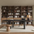 Cozy Study Room Interior With Bookshelves Books Desk Table Lamp And Chair
