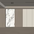 Modern Minimalist Background Wall with Marble Texture Wooden Panels and LED Strip Lights
