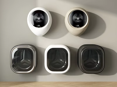 Modern Wall Mounted Washing Machines With Round And Sleek Square Designs In Various Colors 3d model