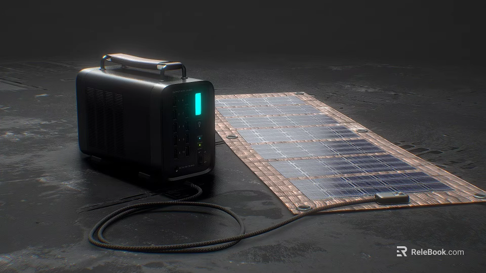 Hardware Tools Portable Power Station Connected With Solar Panel And Green Indicator Light 3d model 