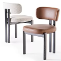 Modern Dining Chairs With Light Fabric And Brown Leather Dark Wooden Legs