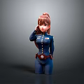 Game Movie Female Character With Brown Hair Ponytail Blue Uniform Gold Buttons Saluting Pose