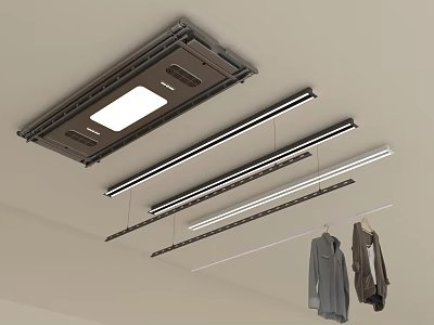 Modern Indoor Ceiling Mounted Clothes Drying Rack With LED Lights 3d model