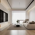 Modern Living Room Interior Design With Beige Sofa Large Screen TV And Round Coffee Table
