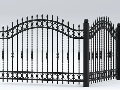 Building Exterior Wall With Wrought Iron Gate Featuring Arched Top And Circular Decorations 3d model