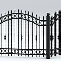 Building Exterior Wall With Wrought Iron Gate Featuring Arched Top And Circular Decorations