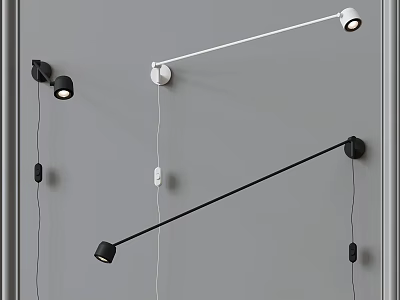 Modern Minimalist Wall Lamps In Black And White With Long Rod Mounted On Grey Wall 3d model