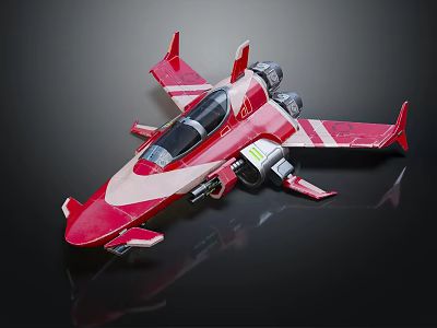 Red and White Fighter Jet Model with Modern Cockpit and Shiny Wings 3d model