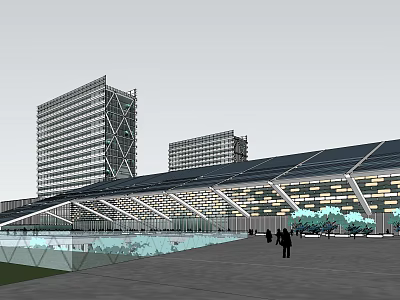 Modern Hospital Building Exterior With Glass Facade And Solar Panels 3d model