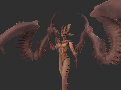 Fantasy Mythical Character With Spiked Wings Exoskeleton And Alien Biomechanical Features 3d model