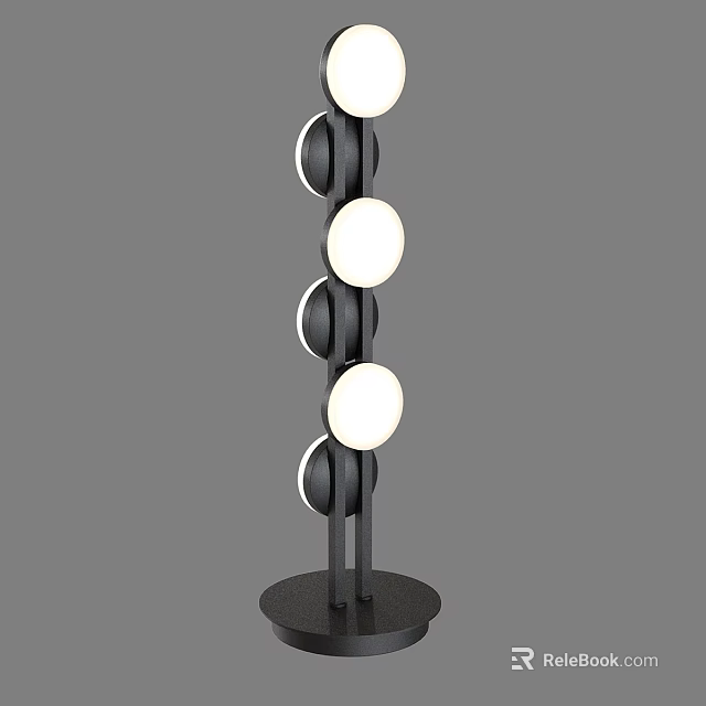 Modern Floor Lamp With Multiple Circular White Bulbs And Black Stand 3d model