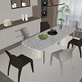 Modern Dining Table Set With Marble Top And Stylish Chairs In Kitchen With Table Decor 3d model