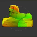 Ancient Egyptian Sphinx Sculpture Carving With Yellowish Brown Hue And Hieroglyph Carved Base