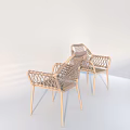 Pair of Modern Woven Rattan Outdoor Chairs With Sturdy Wooden Legs