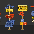 Directional Signage Featuring Multiple Signs With Exit Festival Hot Pot Food And Attention Info