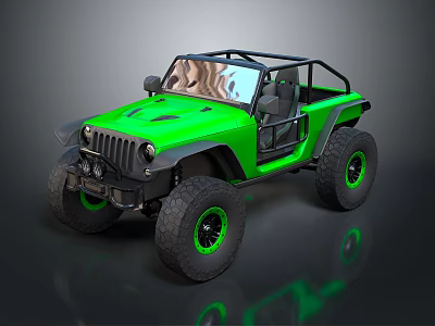 Green Open Top Off Road Vehicle With Large Tires And Green Rims 3d model