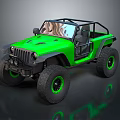 Green Open Top Off Road Vehicle With Large Tires And Green Rims