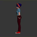 Game And Movie Character With Purple Hair Red Headband Blue Shirt And Red Shoes