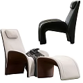Modern White Fabric And Dark Green Leather Lounge Chairs With Cozy Blanket And Wooden Accents