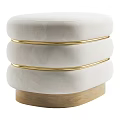 Layered Modern White Upholstered Sofa Stool with Gold Metal Accents and Wooden Base