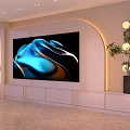 Modern TV Background Wall Design With Curved Lighting And Decorative Plants