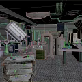 Industrial Lab Interior With Metal Equipment Pipes Purple Flasks And Metal Floor