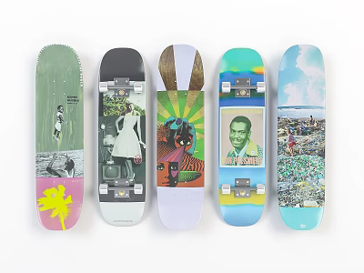 Assorted Skateboards Featuring Unique Artistic Designs And Colorful Graphics Collection 3d model
