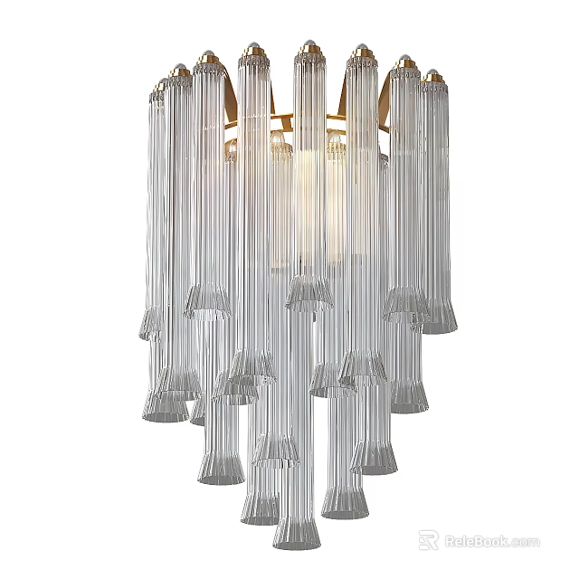 Elegant Modern Wall Light With Transparent Glass Tubes And Gold Accents 3d model 