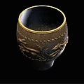 Brown Clay Vase With Relief Carvings Of Running Deer And Plants