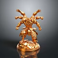 Golden Multi Armed Muscular Character Statue With Mythical Creature Design And Detailed Base