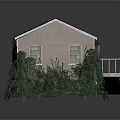 Red Brick Wooden House With Black Roof Windows And Wooden Deck Surrounded by Greenery