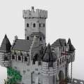Ancient Architecture Inspired Lego Castle Model with Towers Bridge Flags and Green Foliage