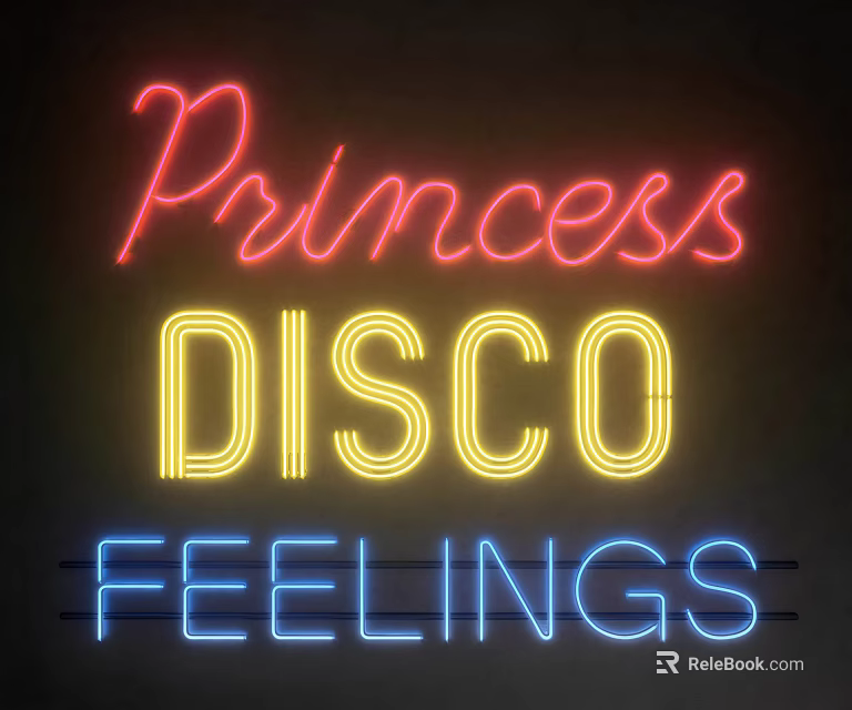 Vibrant Neon Decorative Lights With Pink Princess Yellow Disco And Blue Feelings For Disco Vibe 3d model 