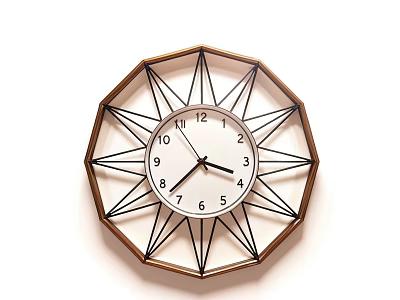 Modern Golden Geometric Wall Clock With Octagonal Frame And Radial Lines 3d model