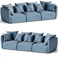 Modern Blue Fabric Three Seater Sofa With Multiple Soft Plush Cushions 3d model