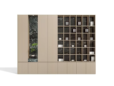 Modern Minimalist Light Wood Display Cabinet With Glass Front And Open Shelving 3d model