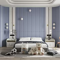 Kids Room Interior Design With Blue Walls Teddy Bears Soccer Ball And Decorative Rug