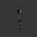 Humanoid Robot Featuring Metallic Body Structure And Open Arms Pose On Gray Background