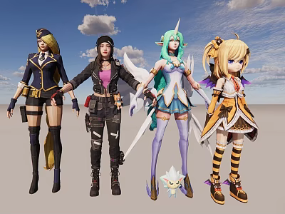 Vibrant Game And Movie Characters With Diverse Outfits Swords And Unique Features 3d model