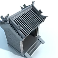 Traditional Chinese Entrance Gate With Gray Tiled Roof Carved Decorations And Steps