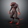 3D Fantasy Rat Like Creature Character In Standing Posture Red Claws Sharp Teeth 3d model