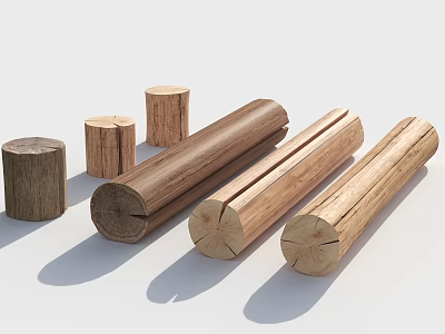 Various Natural Wooden Logs And Posts In Different Shapes And Textures 3d model