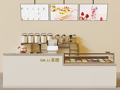 Modern cash register milk tea shop front desk equipment 3d model