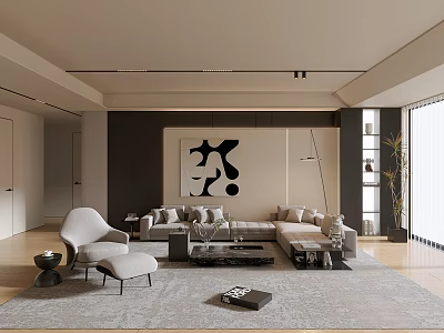 Modern living room cream living room sofa leisure chair pedal floor lamp 3d model
