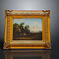 Classical Golden Carved Frame With Rural Landscape Oil Painting Houses Trees And Figures