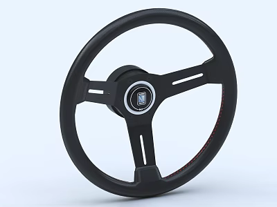 Classic Black Steering Wheel With Three Spoke Design And Central Logo 3d model
